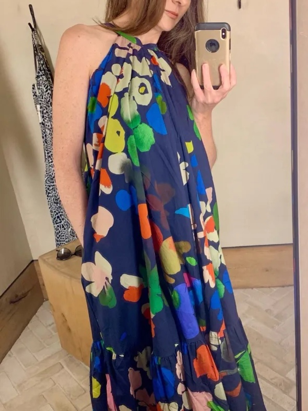 Anthropologie Navy Halter Maxi Dress with Multicolor Floral Print - Picture 3 of 7